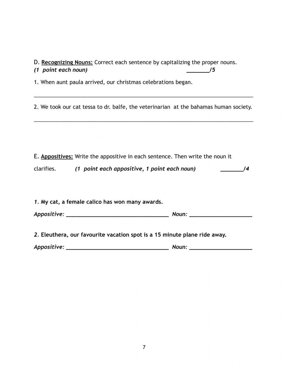 G6 Grammar Fall Exam