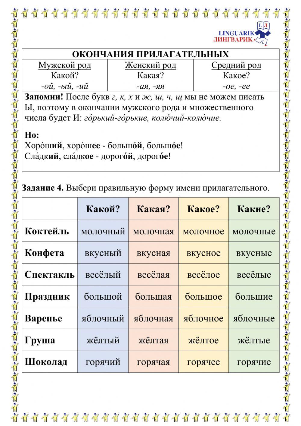 Окончание прилагательных 3 класс упражнения