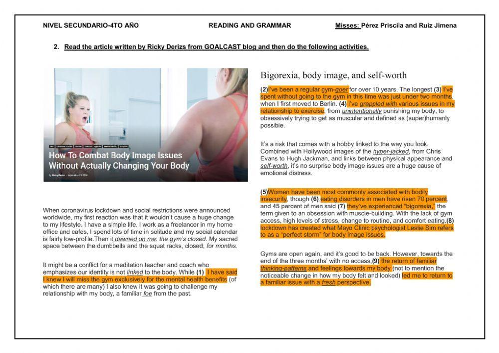 Reading and grammar practice