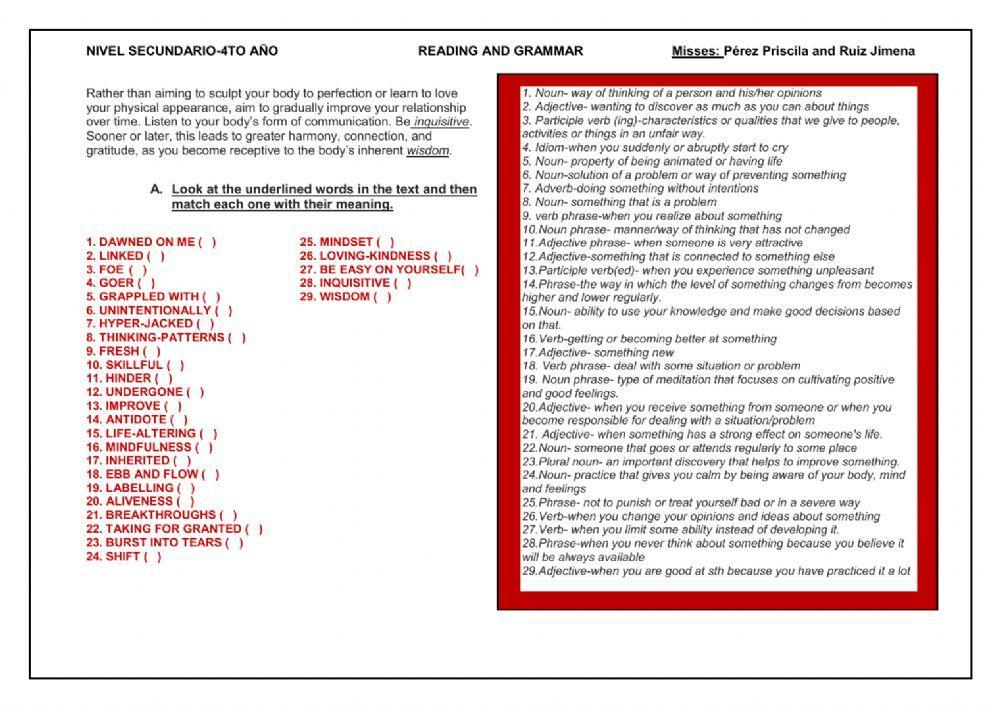 Reading and grammar practice
