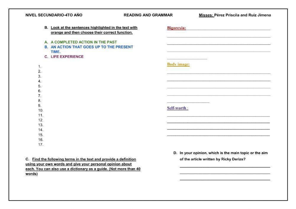 Reading and grammar practice