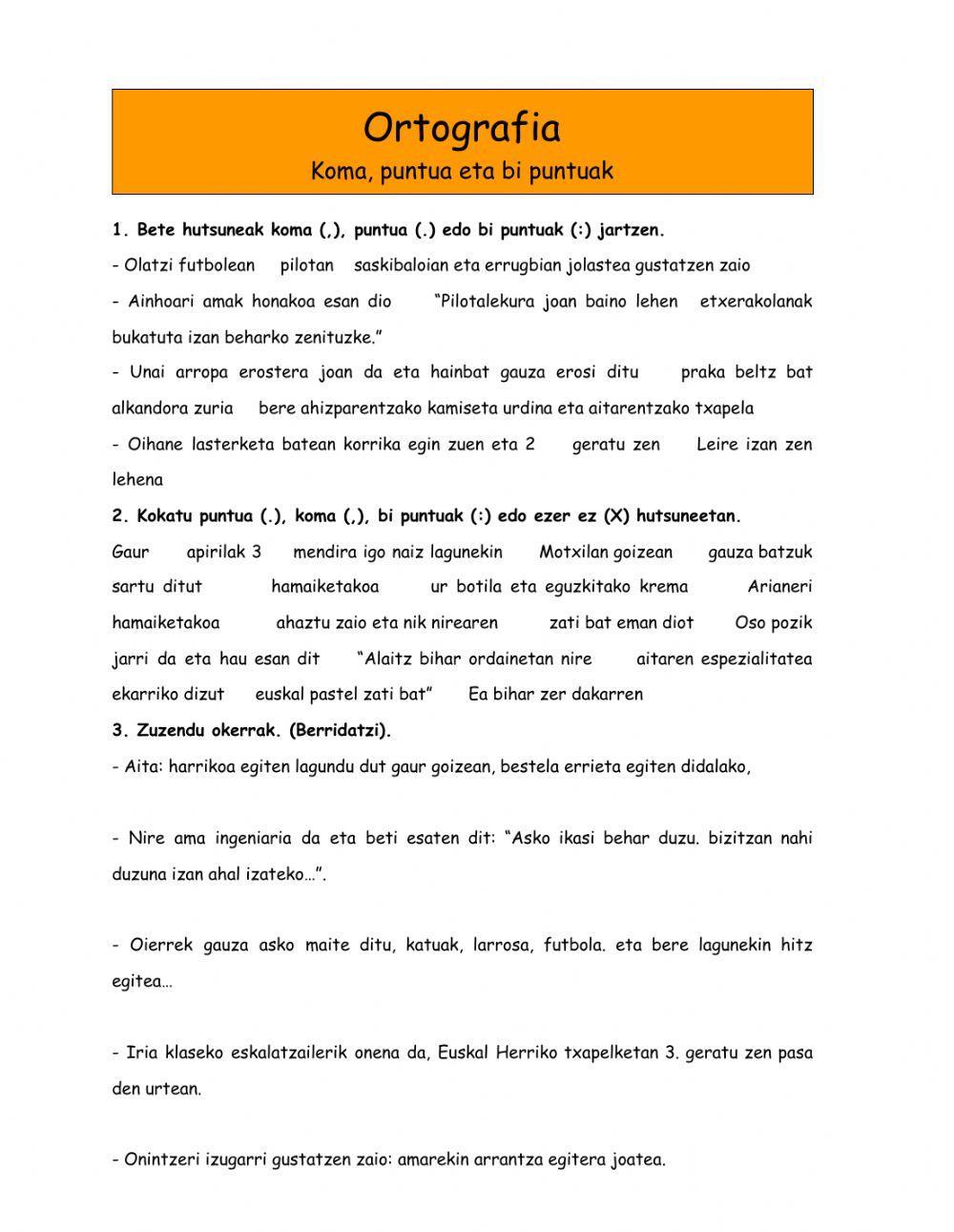 Ortografia. Puntua, koma eta bi puntuak