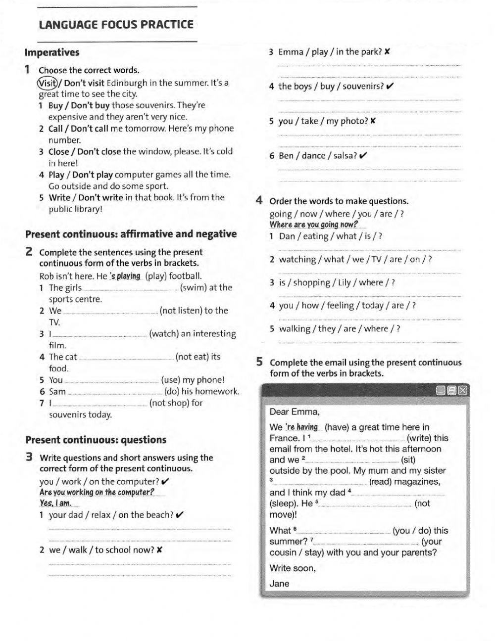 Present continuous imperatives