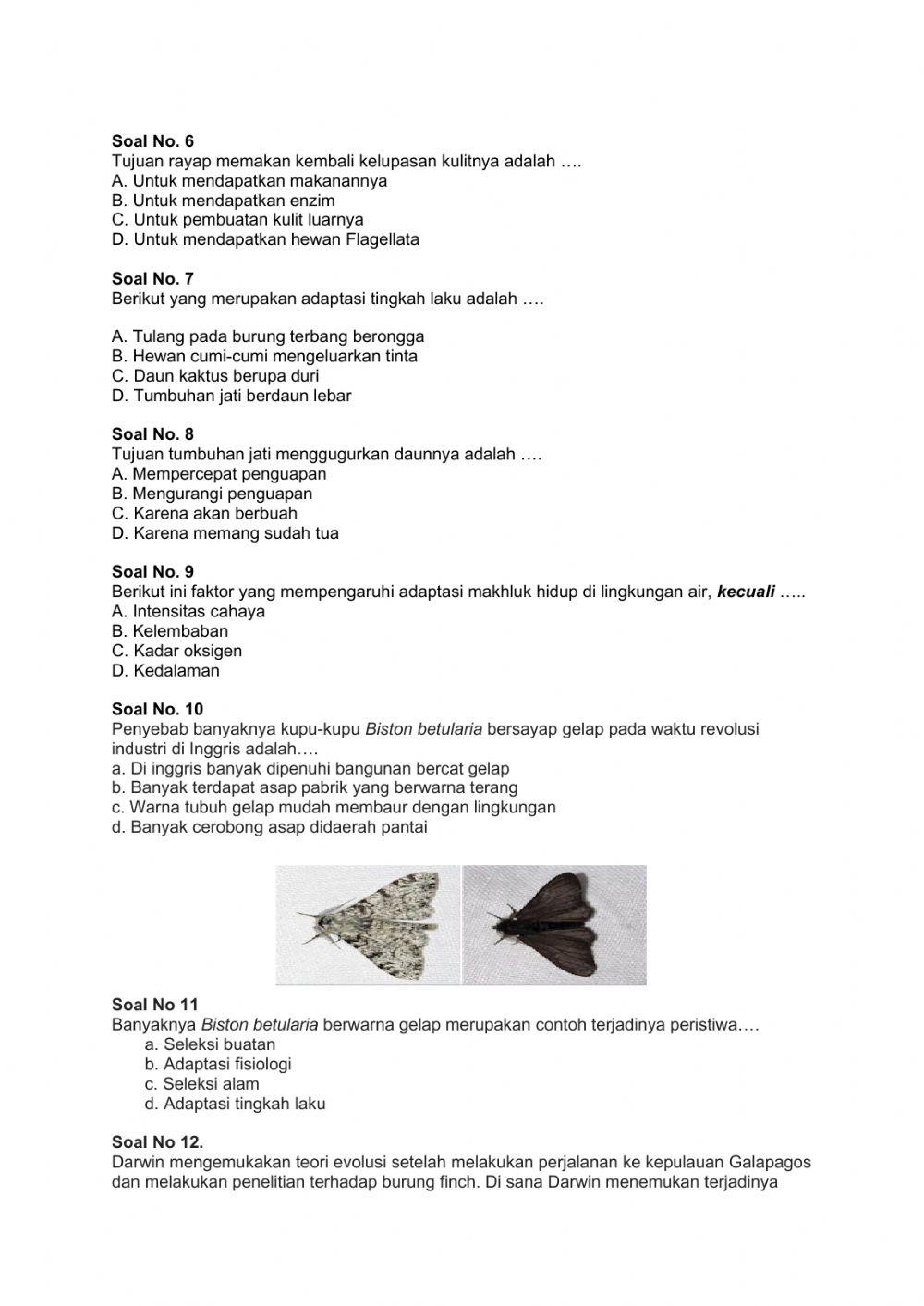 LATIHAN SOAL ADAPTASI DAN SELEKSI ALAM KELAS 9