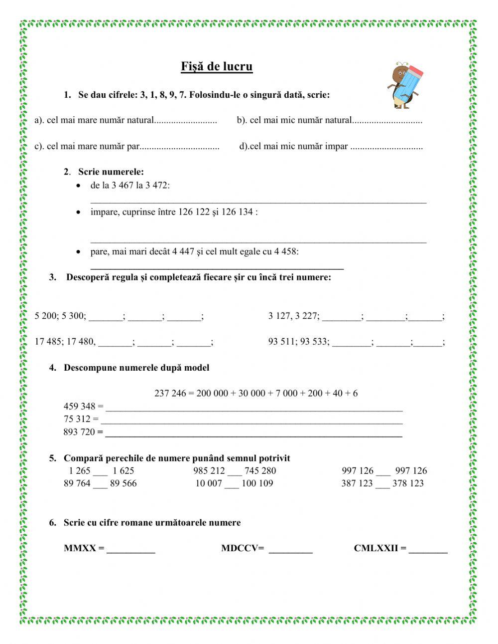 Numerele in concentrul 0 - 1 000 000
