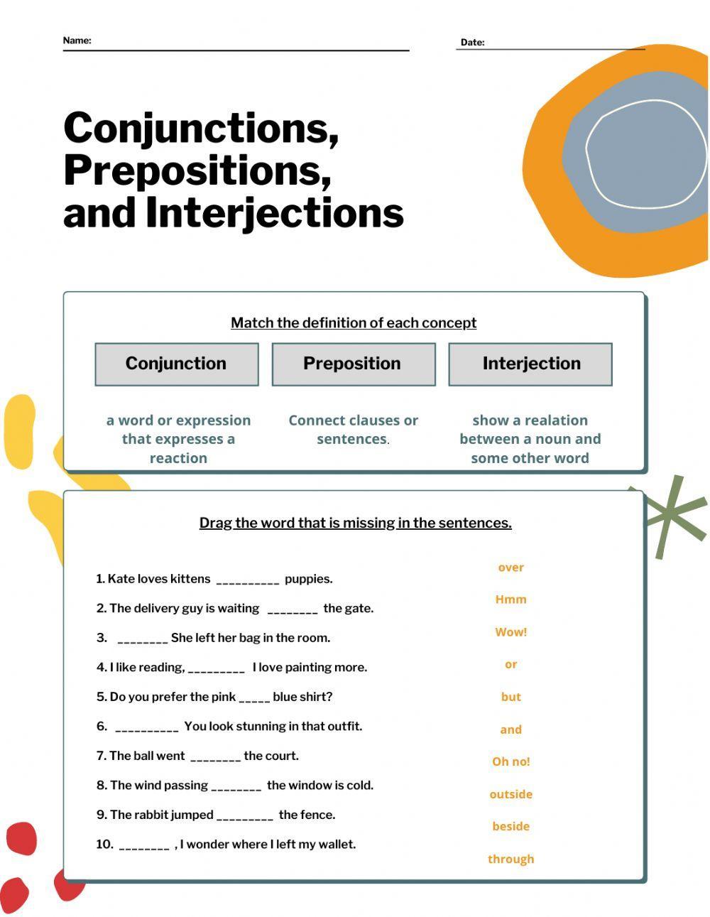 Conjuction, preposition and interjection