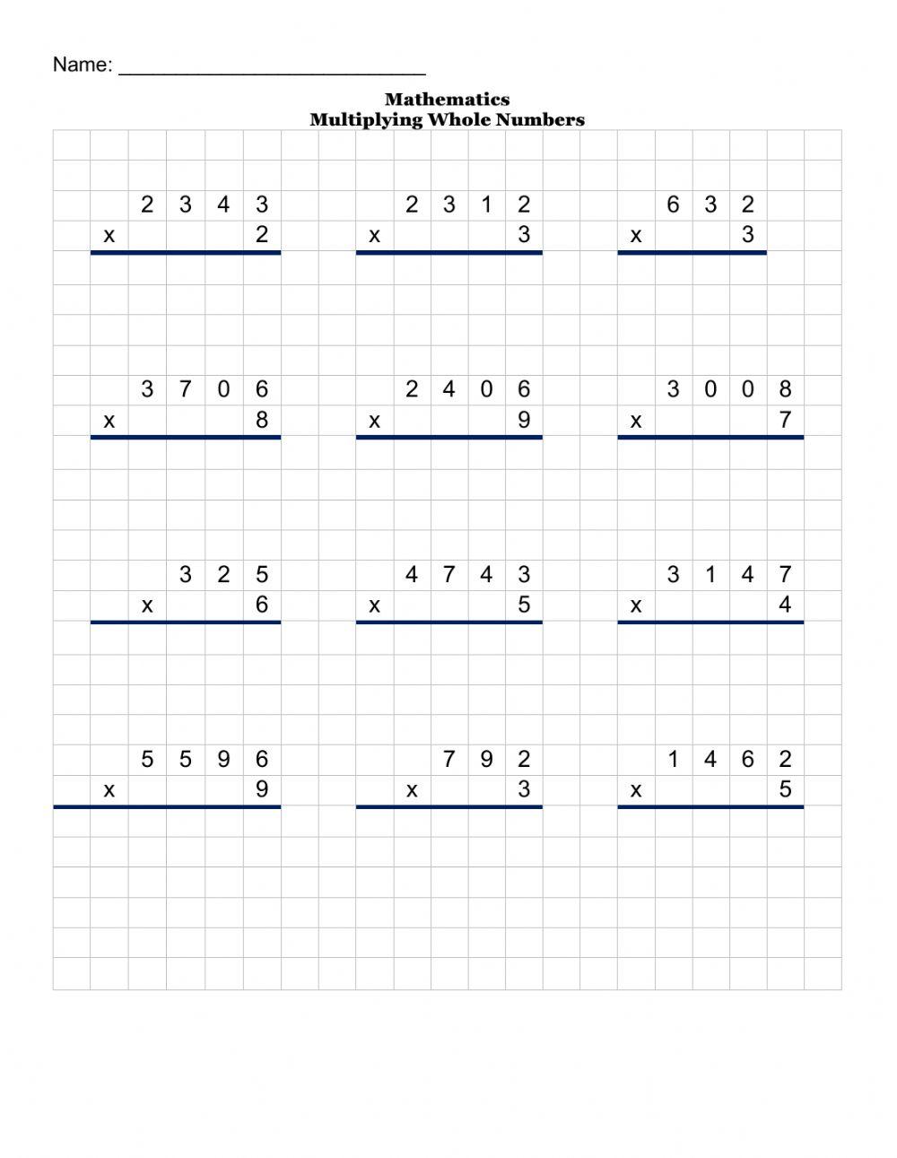 Multiplying Whole Number worksheet Live Worksheets Multiplying Whole Number worksheet Live Worksheets