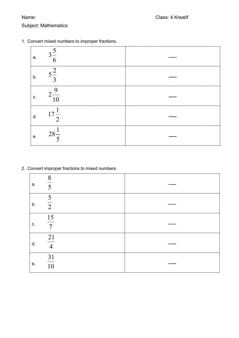 Converting mixed numbers into fractions and vice versa