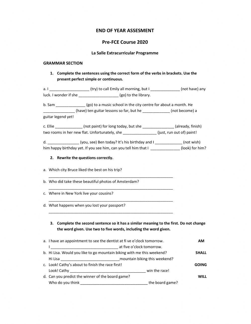 Pre FCE - Use of English