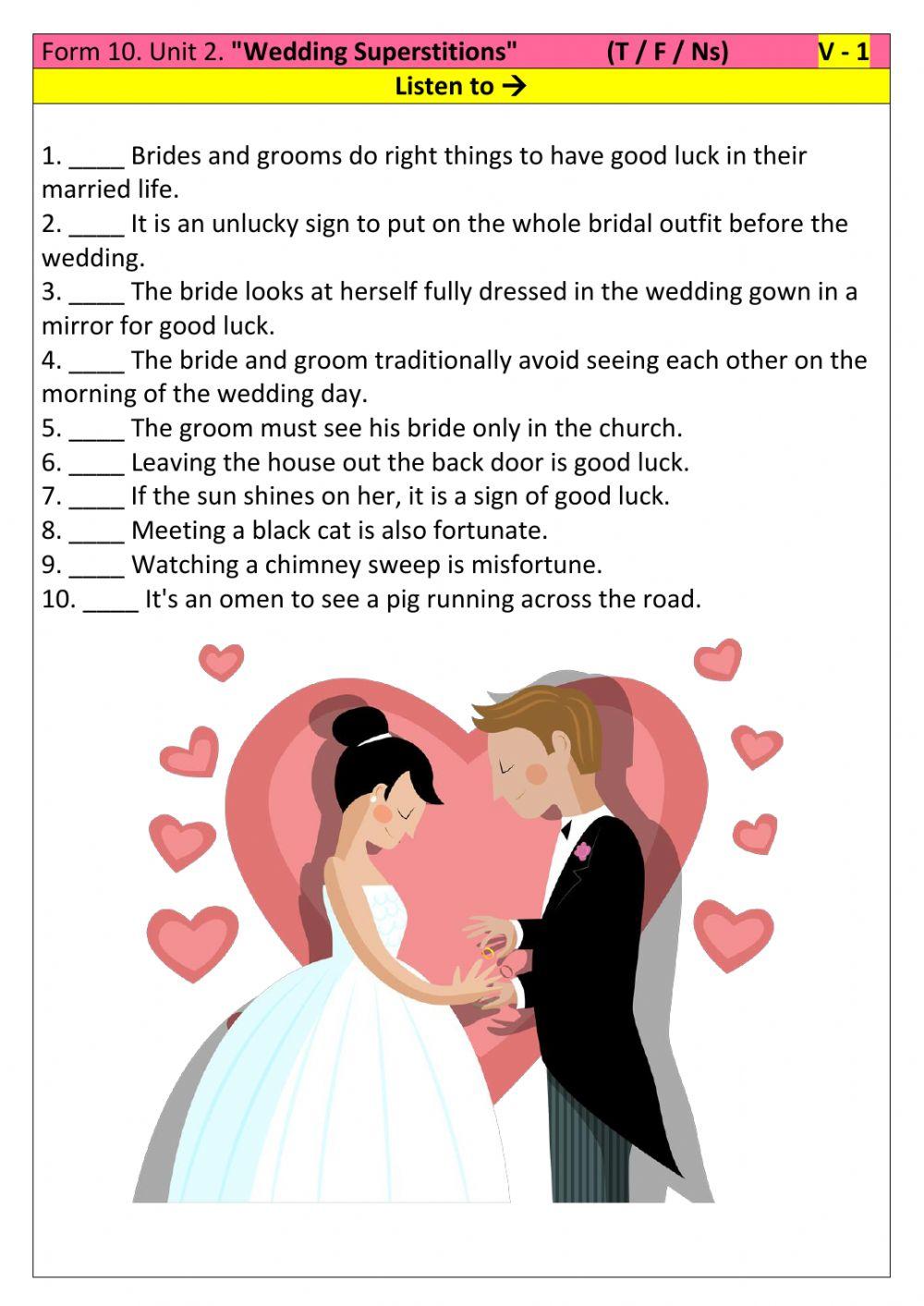 Form 10. Unit 2. -Wedding Superstitions-  V - 1