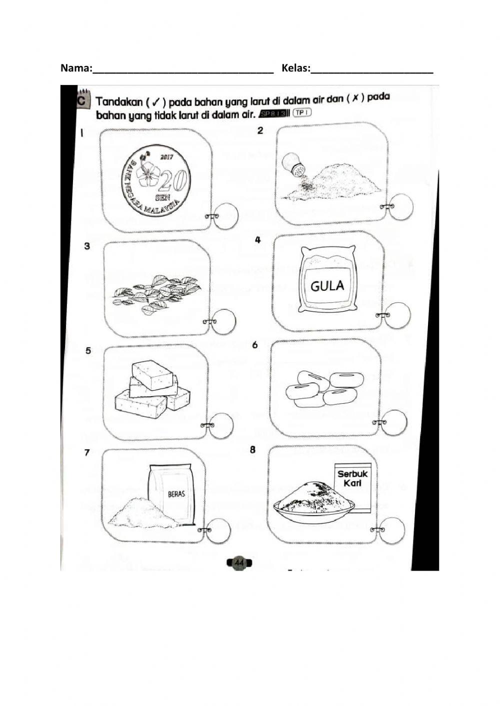 Sains tahun 2 : bahan larut dan tidak larut