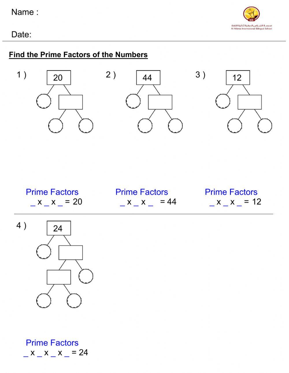 Prime Factorization Worksheet