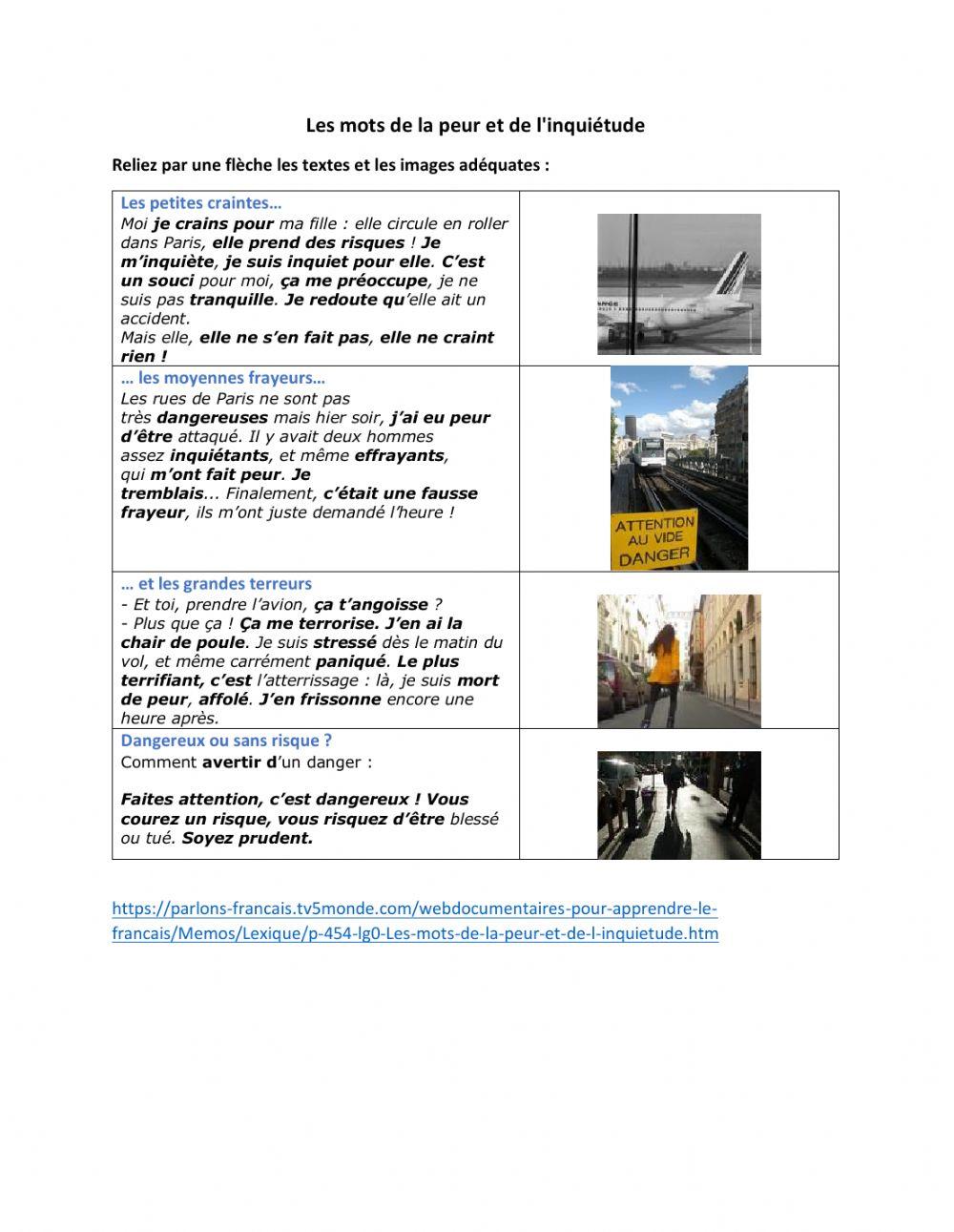 Les mots de la peur et de l'inquiétude