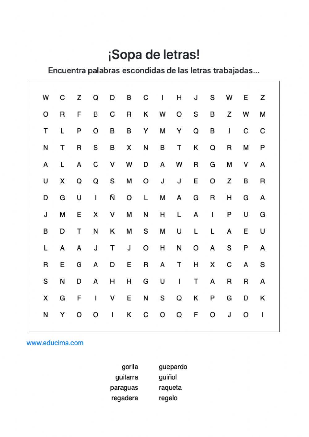 Sopa de letras G y Gu