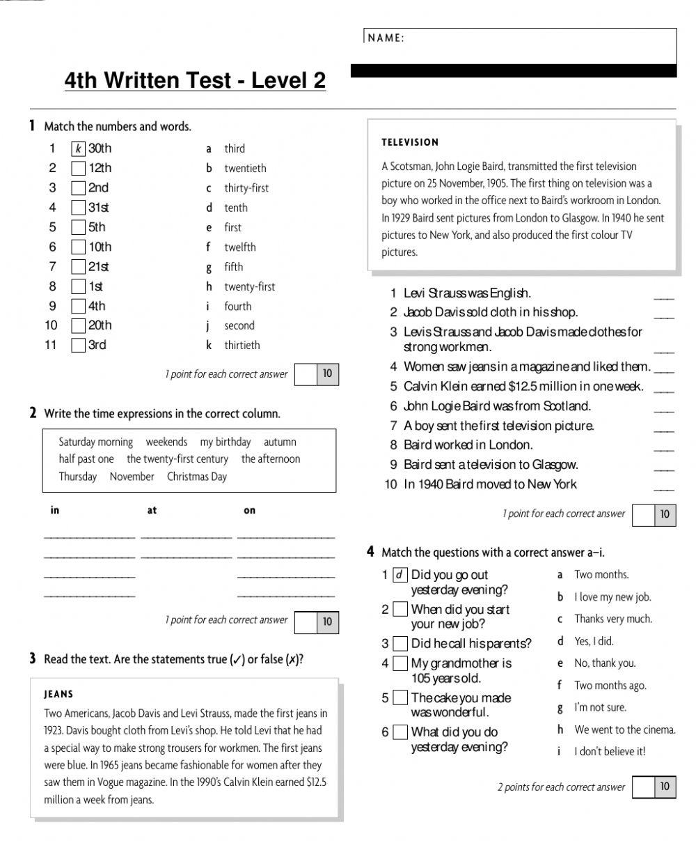 4th written test-level 2
