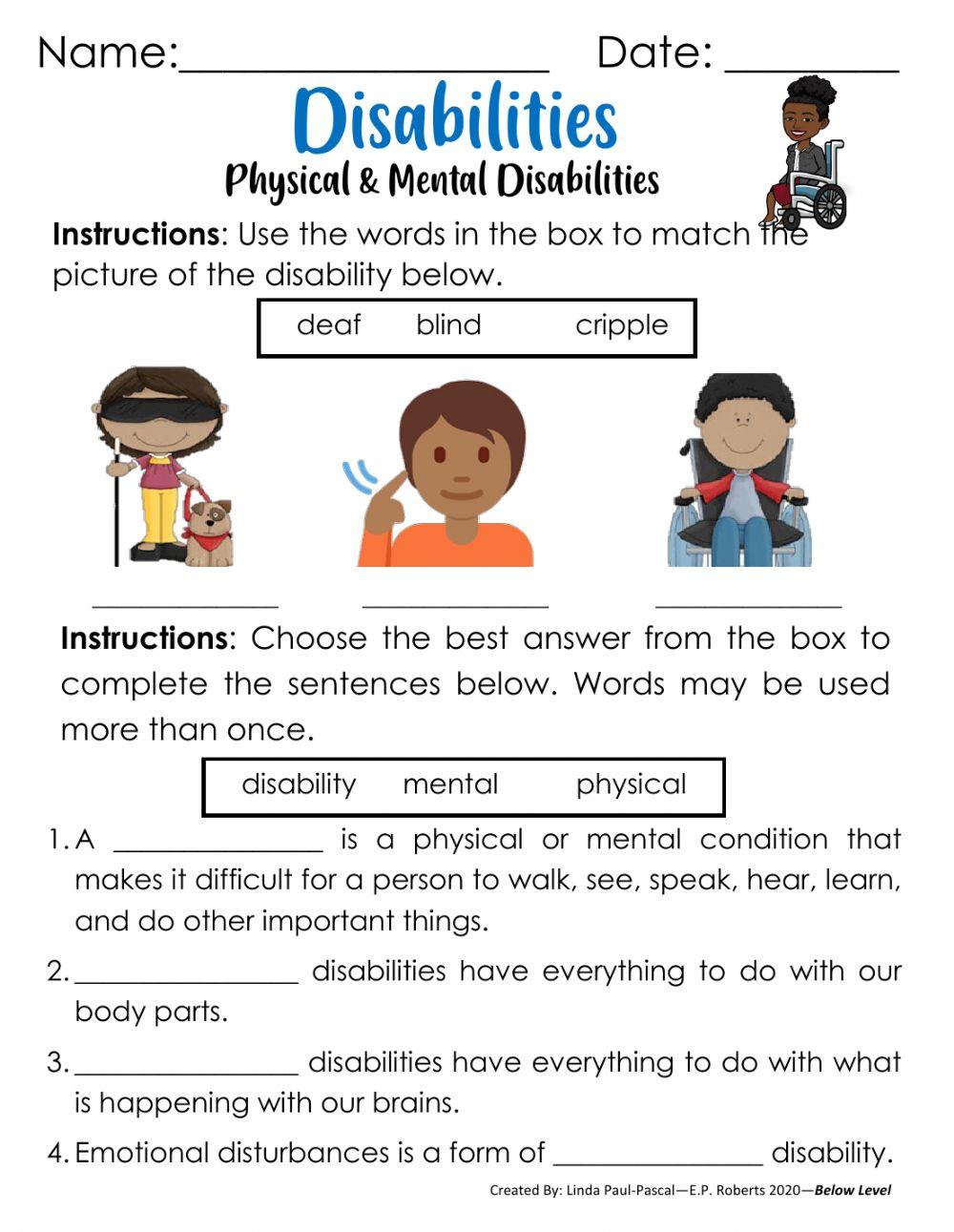 493205 Disabilities Linda Pascal LiveWorksheets