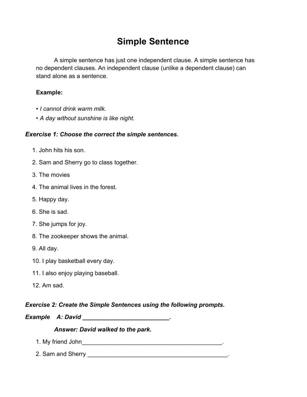 Writing simple sentence online exercise for live worksheets