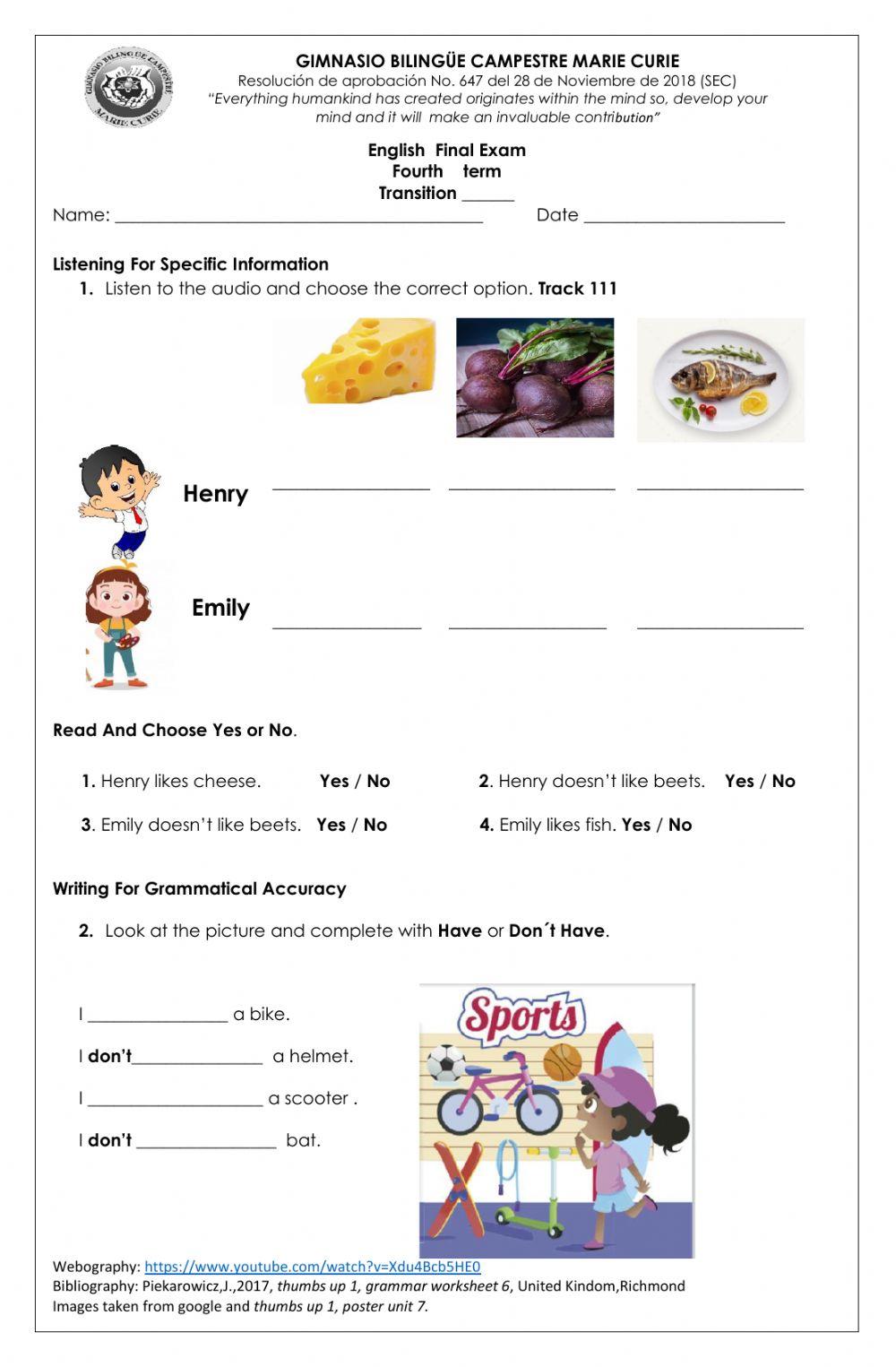 English exam 4th term