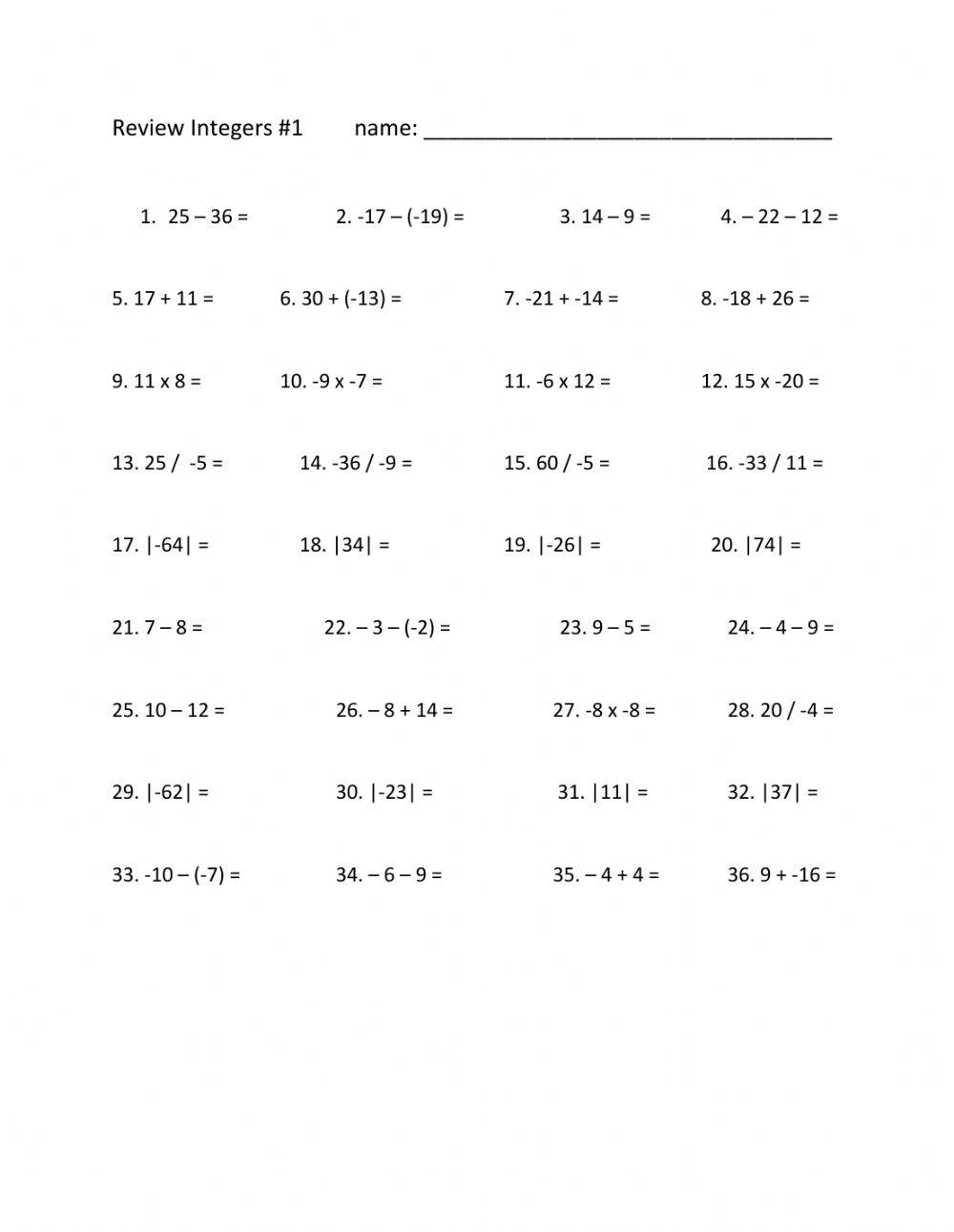 Review Integers -1