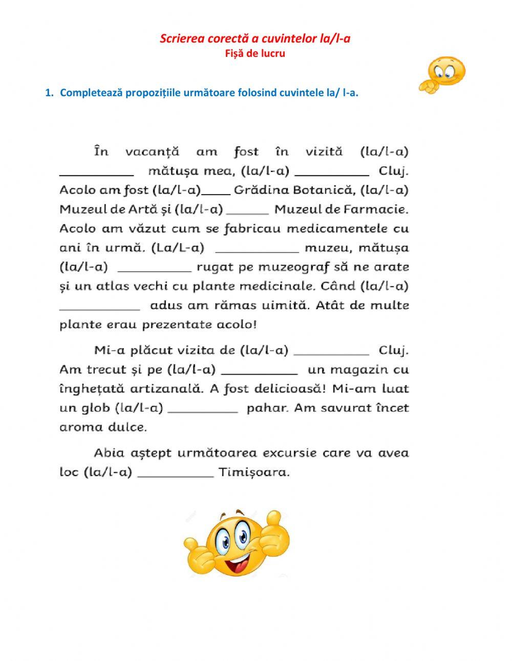 Scrierea corectă a cuvintelor la l-a