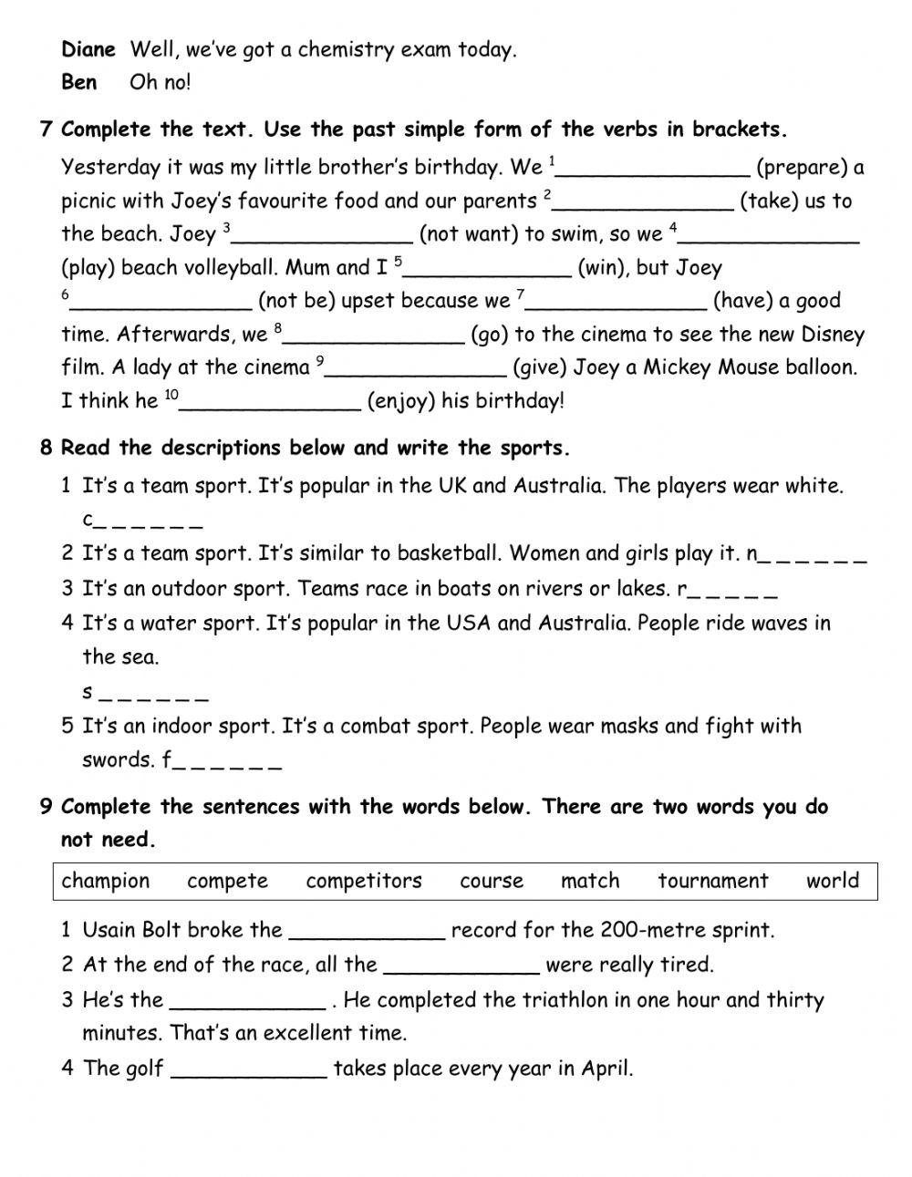 Past Simple - Past Continuous - Sports Vocabulary