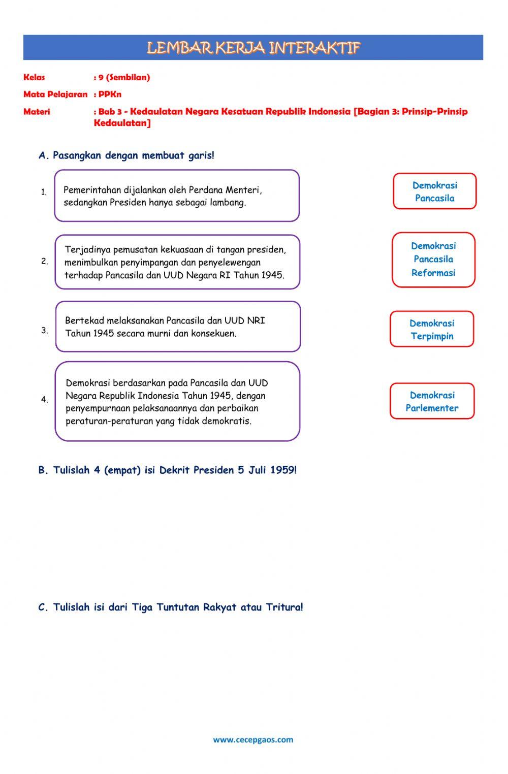Lembar Kerja Siswa Interaktif PPKn Kelas 9 Bab 3 - Bagian 3: Melaksanakan Prinsip-Prinsip Kedaulatan sesuai dengan Undang-Undang Dasar Negara Republik Indonesia Tahun 1945