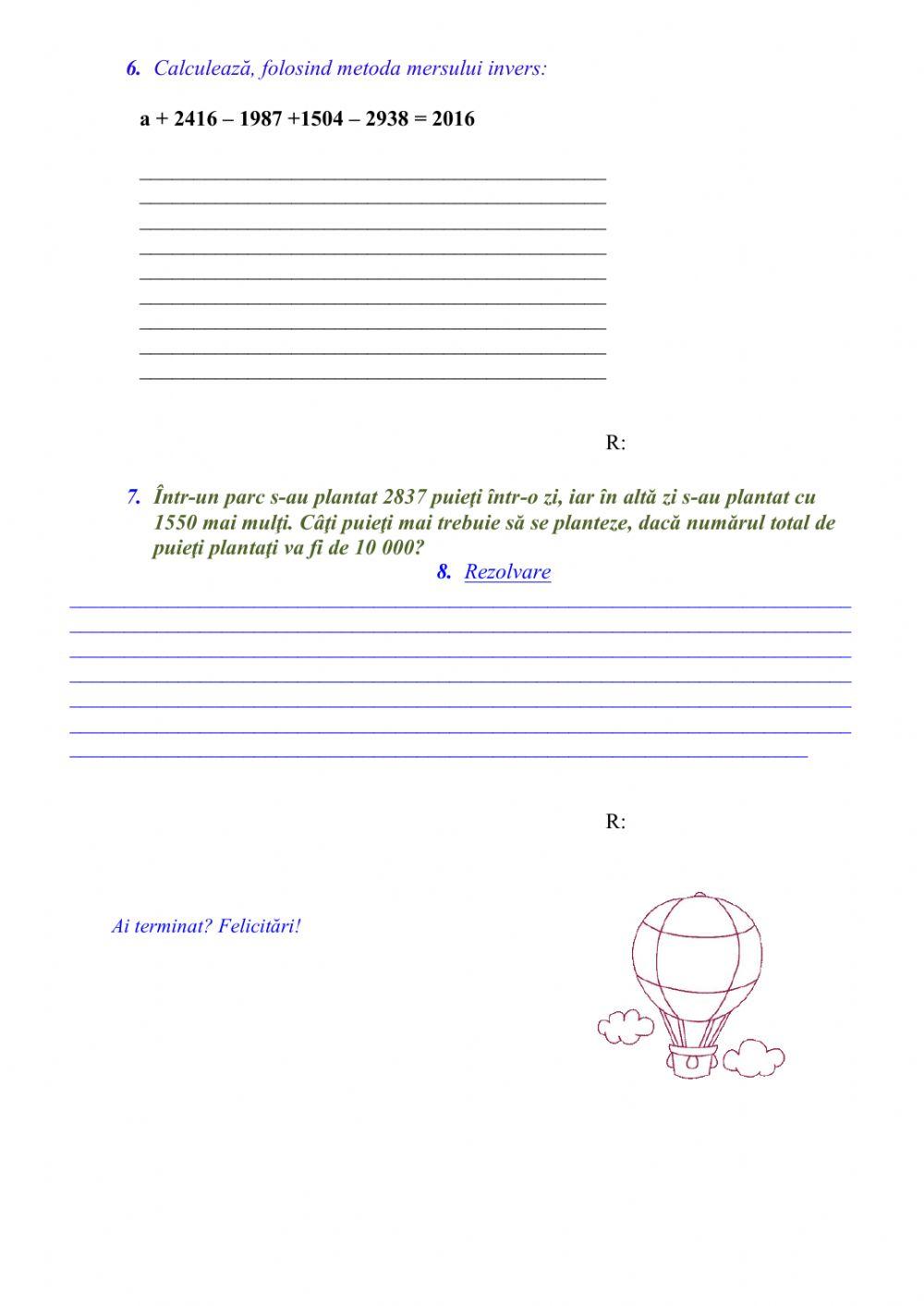 Evaluare - Adunarea si scaderea nr 0-10000