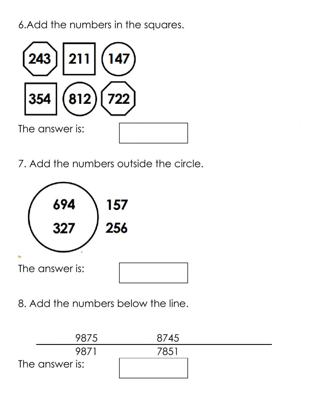 Addition live worksheet