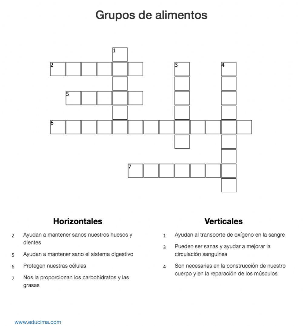 Crucigrama Grupos de Alimentos
