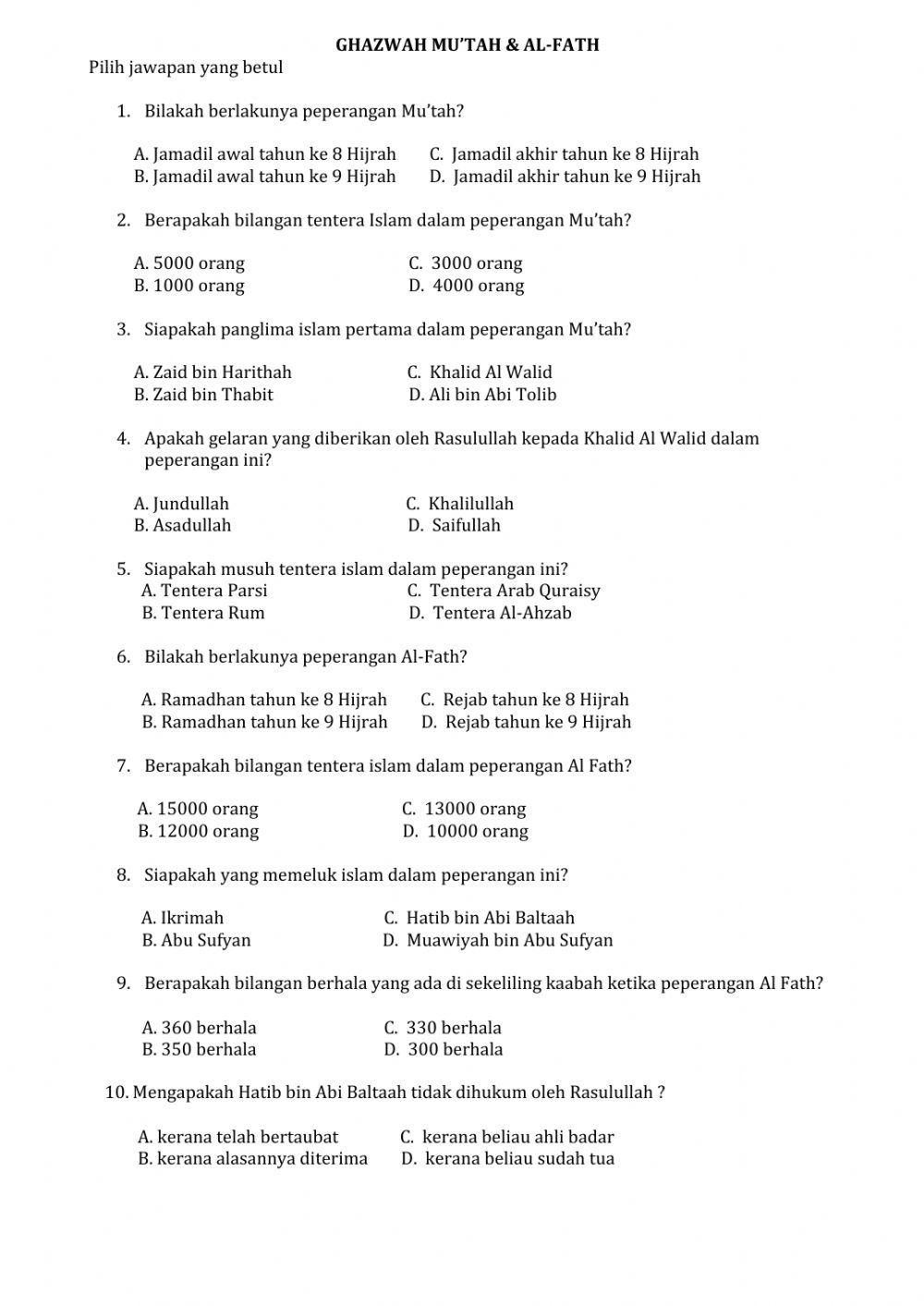 GHAZWAH MU'TAH DAN GHAZWAH AL FATH