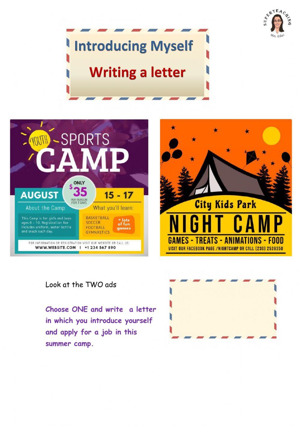 writing a letter- introducing me