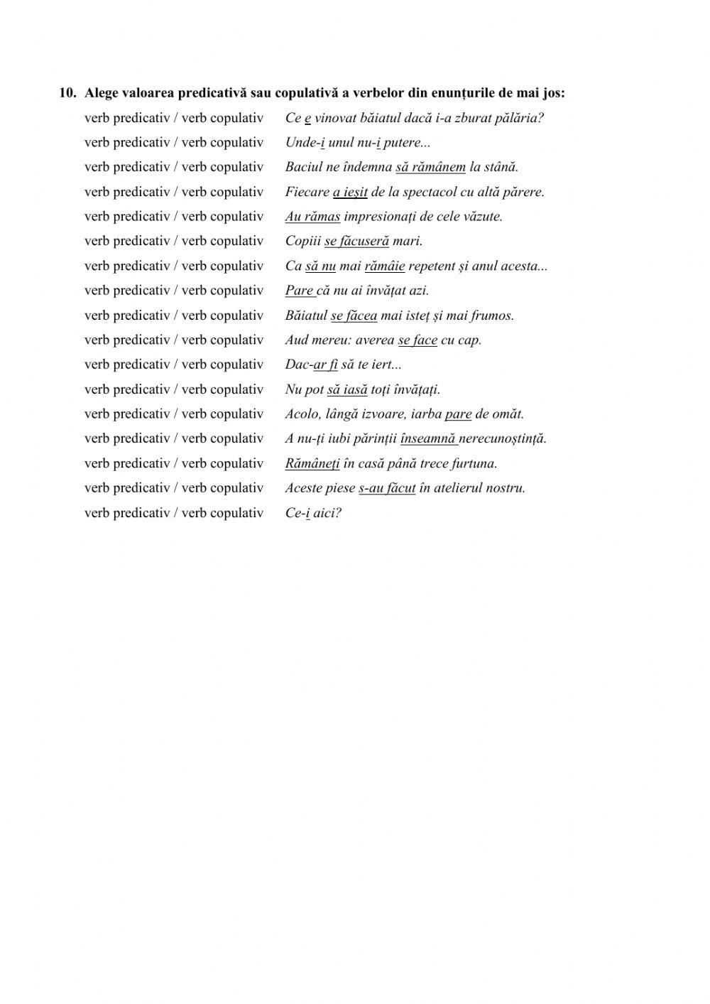 EVALUARE VERBUL. CLASA  aVII-a