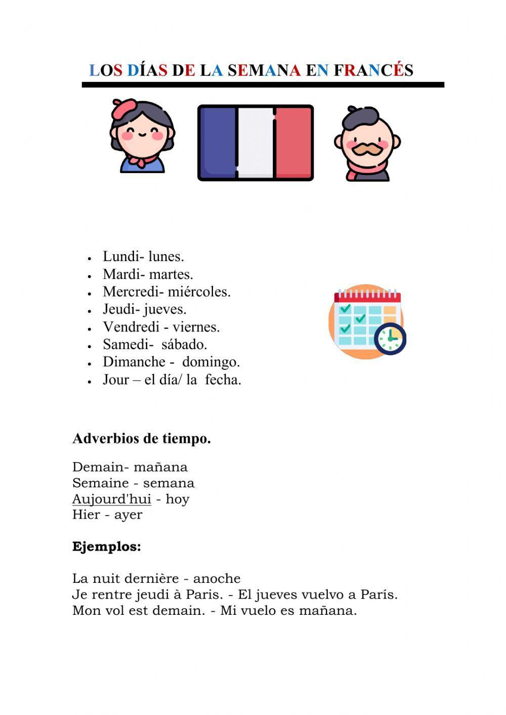 Los días de la semana en francés worksheet Live Worksheets