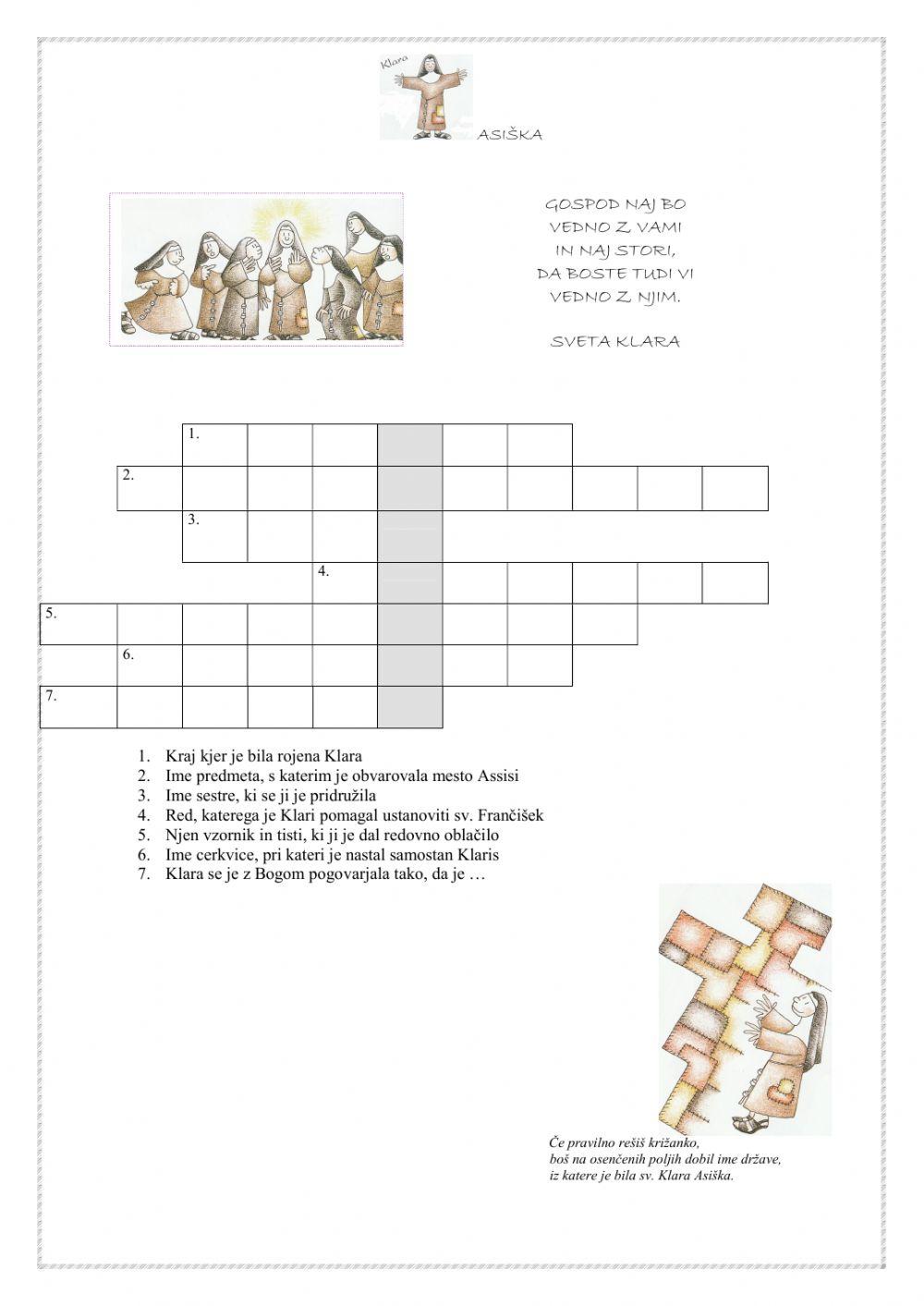 Križanka o sv. Klari Asiški