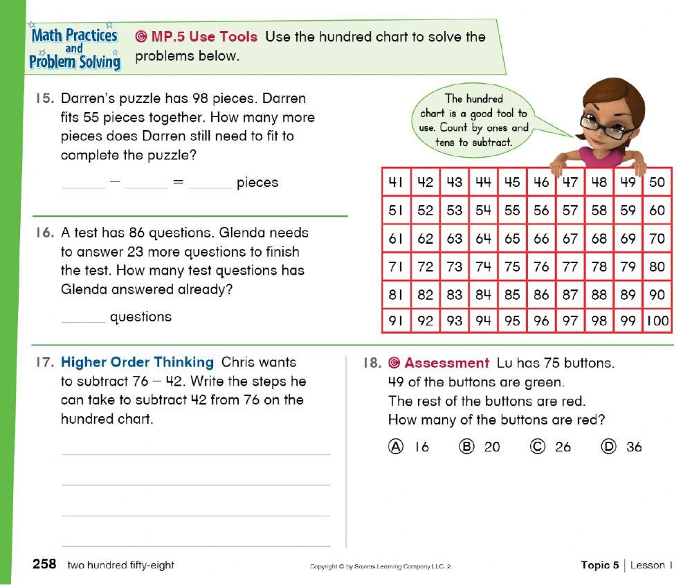 5 1: Subtract Tens and Ones on a Hundred Chart Practice online exercise