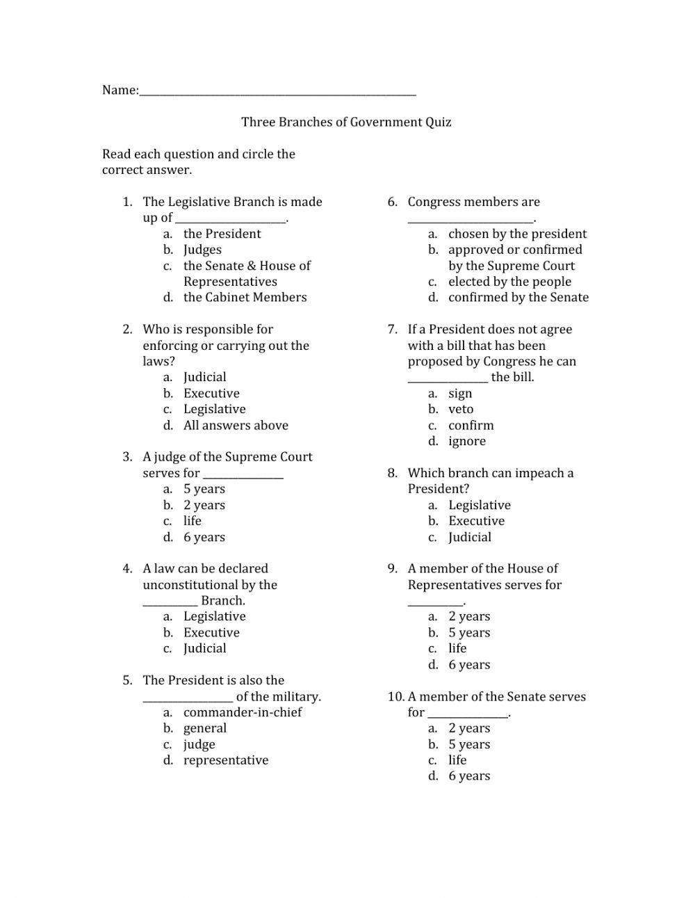 Three Branches of Government