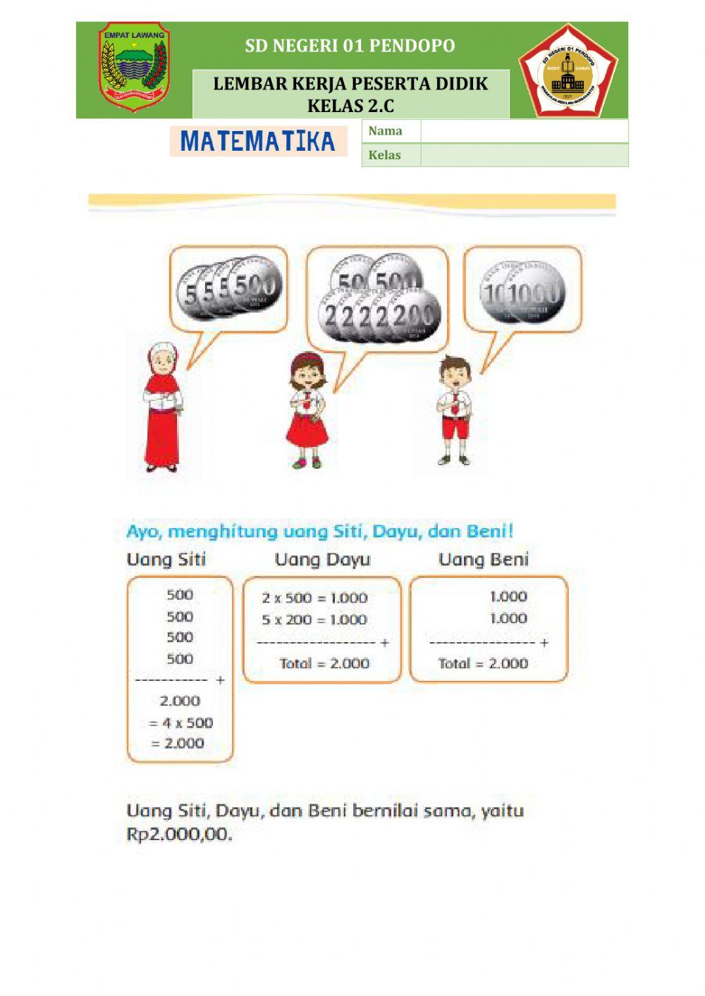 Tema 3 subtema 2 pembelajaran 1 mtk