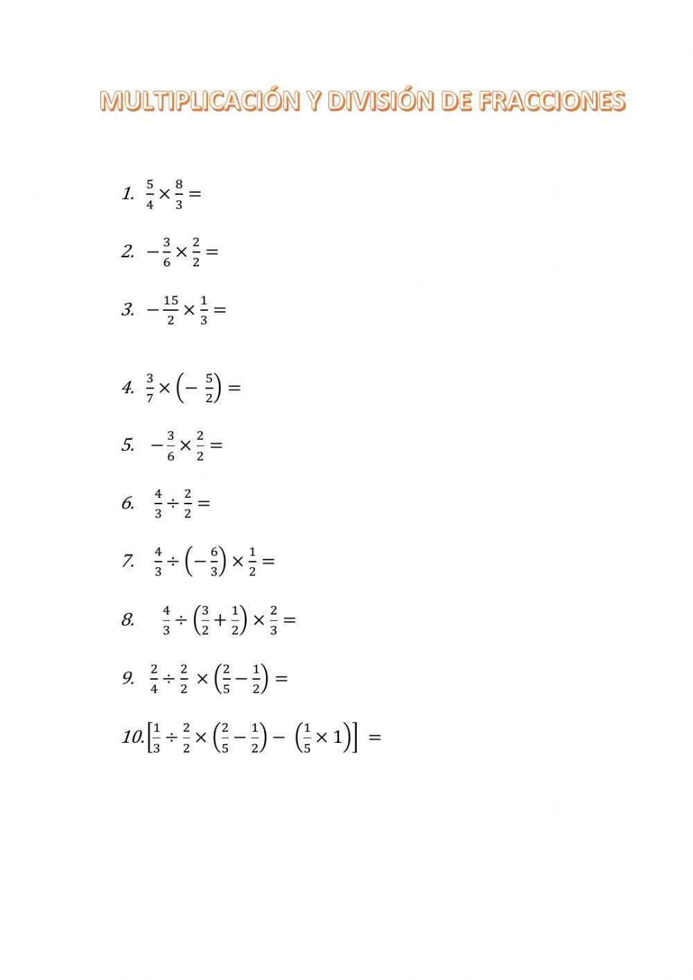 Multiplicacion y división de fracciones