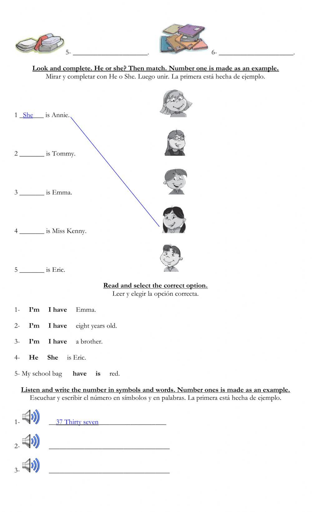 Repaso Utiles escolares, Numeros, Colores y Presente Continuo