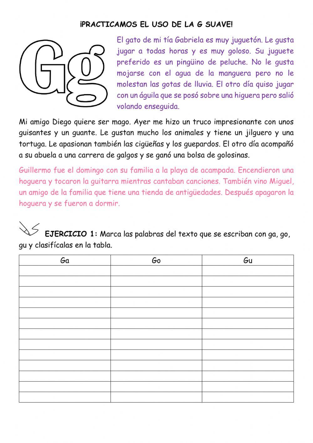 USO DE LA G SUAVE worksheet | Live Worksheets