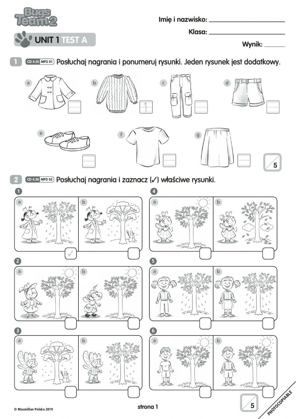 Bugs Team 2 Unit 1 Test A Bugs Team 2 Unit 1 6226563 | ssokolova | Live Worksheets