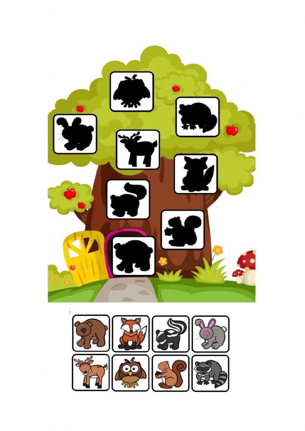 Encontre a sombra correta do animal jogos educativos de lógica para  crianças para imprimir