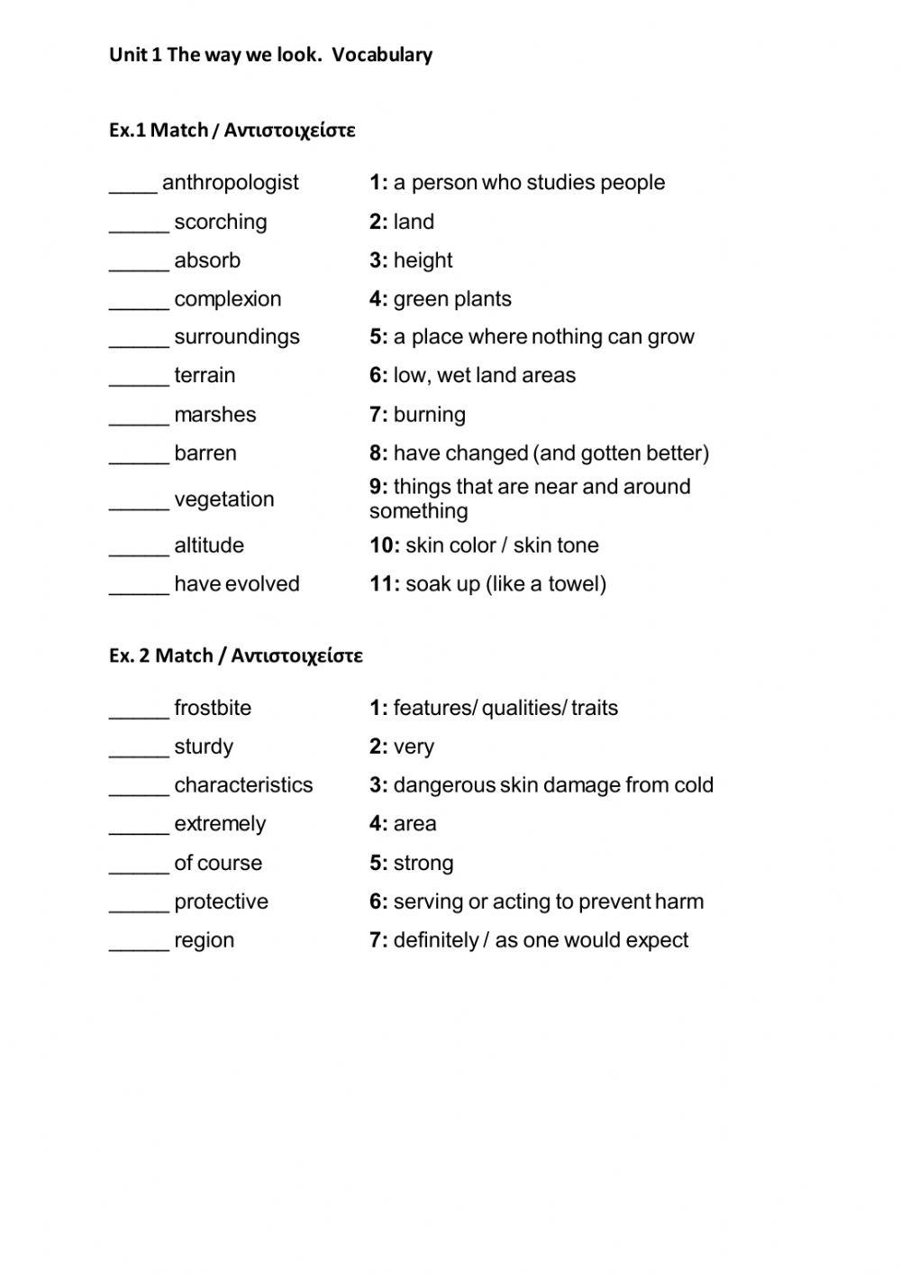 Vocabulary Exercises