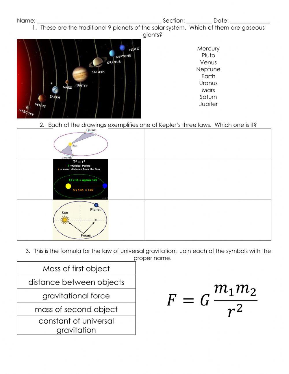 Universal Gravitation worksheet Live Worksheets