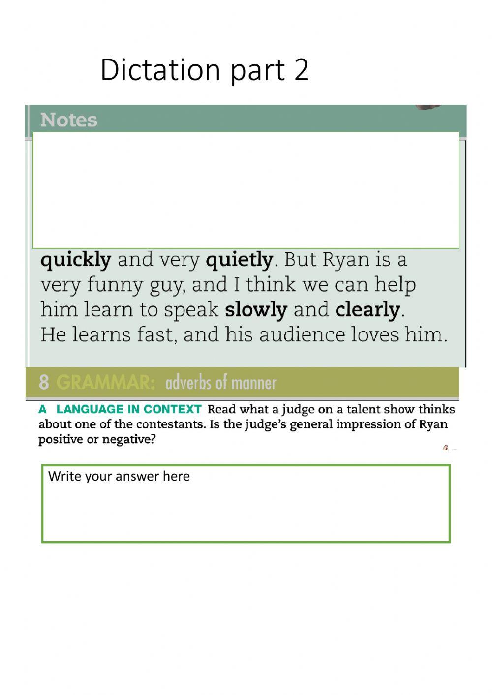 Dictation about adverbs of manner pt 2