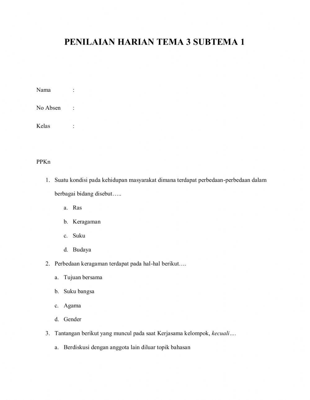Penilaian tema 3 subtema 1