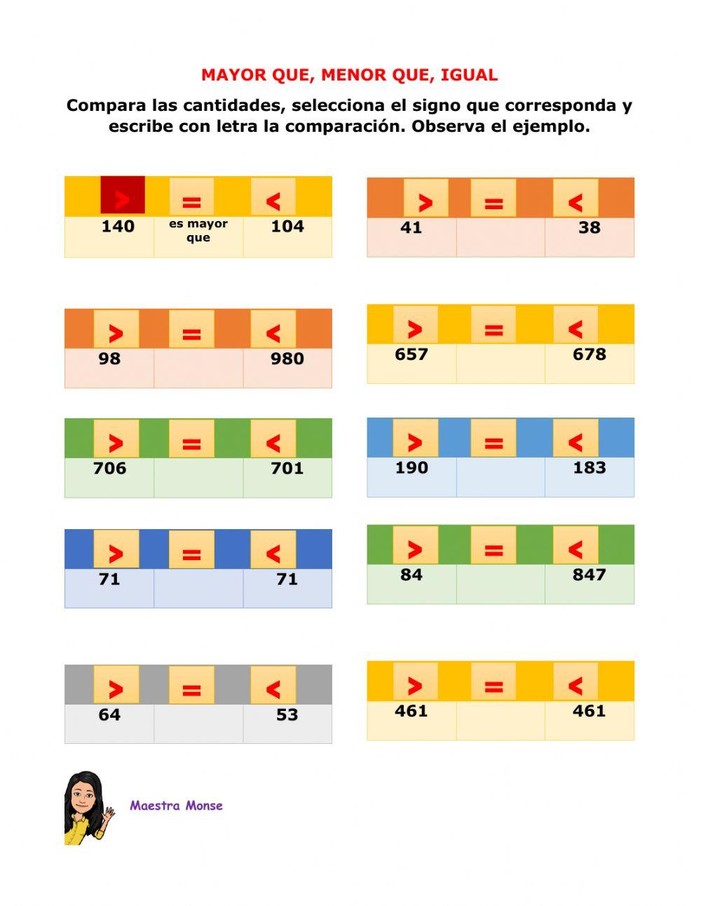 Mayor que, menor que, igual