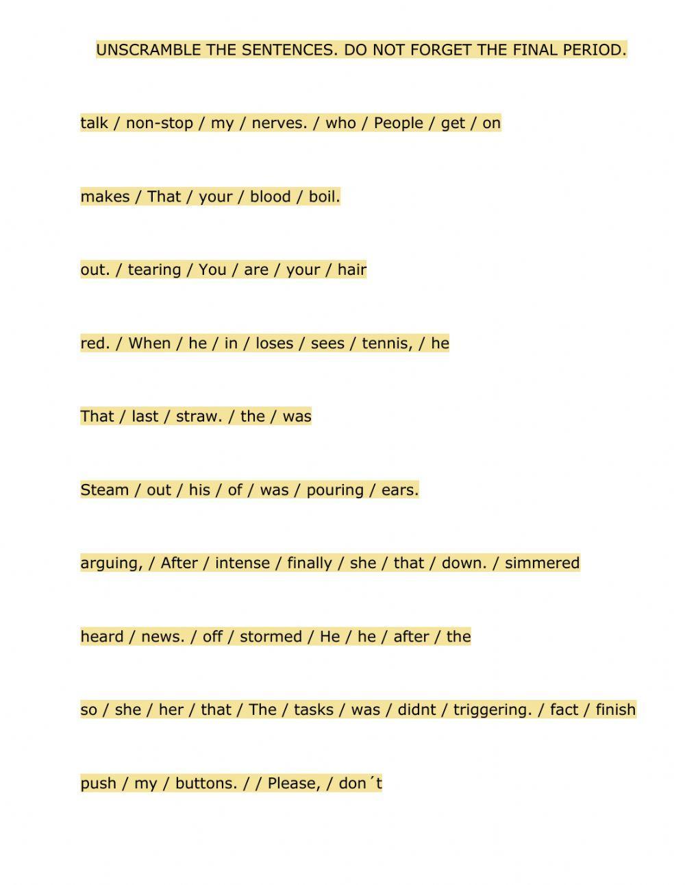 Word Jumble Anger Idioms C1