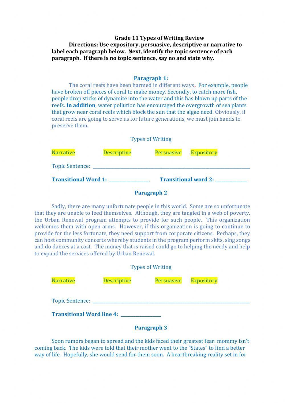 Grade 11 Types of Writing Review