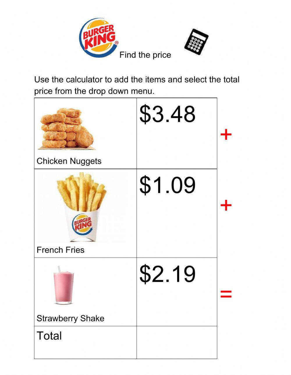 Find the Price Burger King